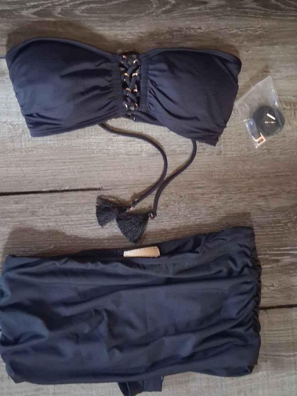 MICHAEL Kors CORSET Skirted Black Bikini Strapless Swimsuit Size XS / 4